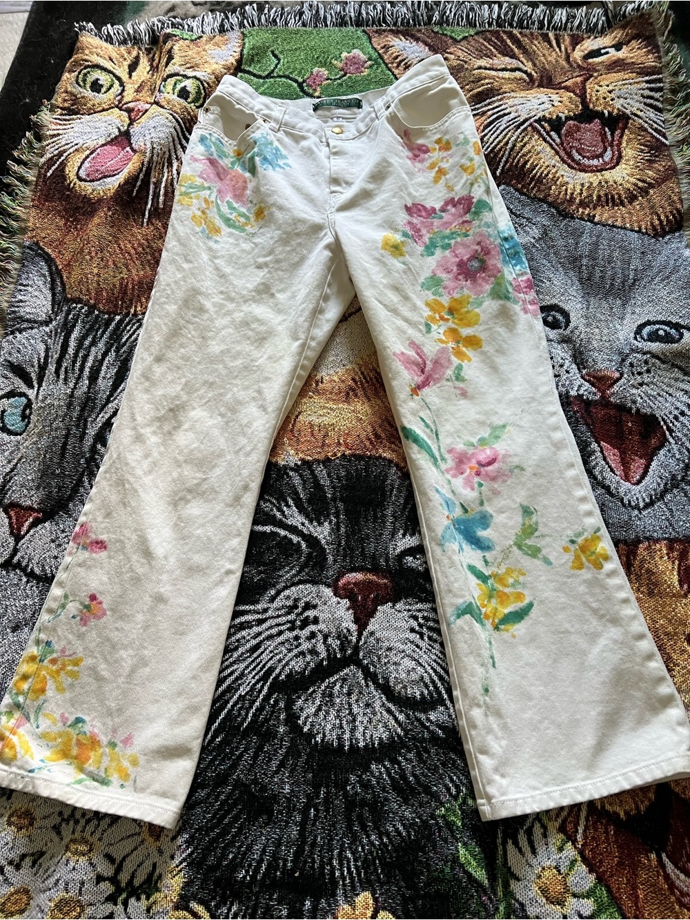 Ralph Lauren White  Floral Painted  Jeans